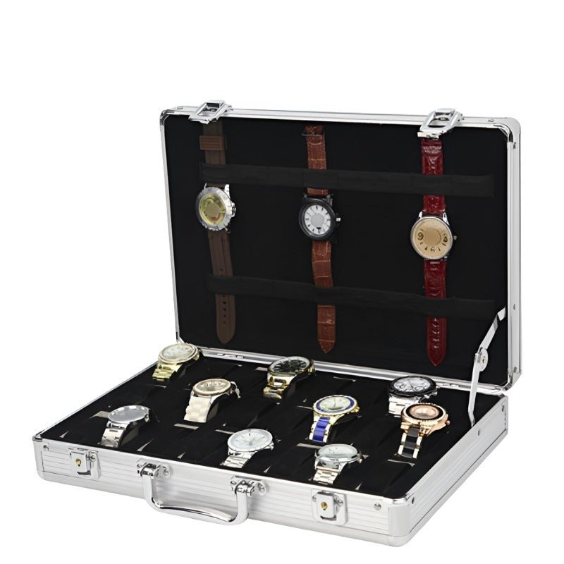 24 Grid Aluminum Suitcase travel watch box - Design My Universe